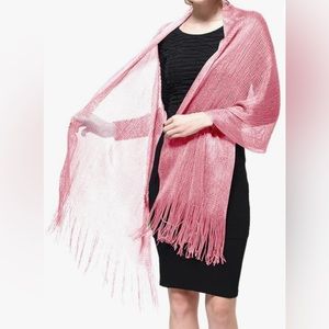 NEW Pink Shawl and Wrap Glitter Metallic Scarf with Fringe